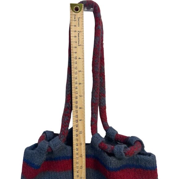 Handmade Wool Felted Striped Tote Bucket Bag Rope Handle Boho Western Art Purse - Picture 4 of 8